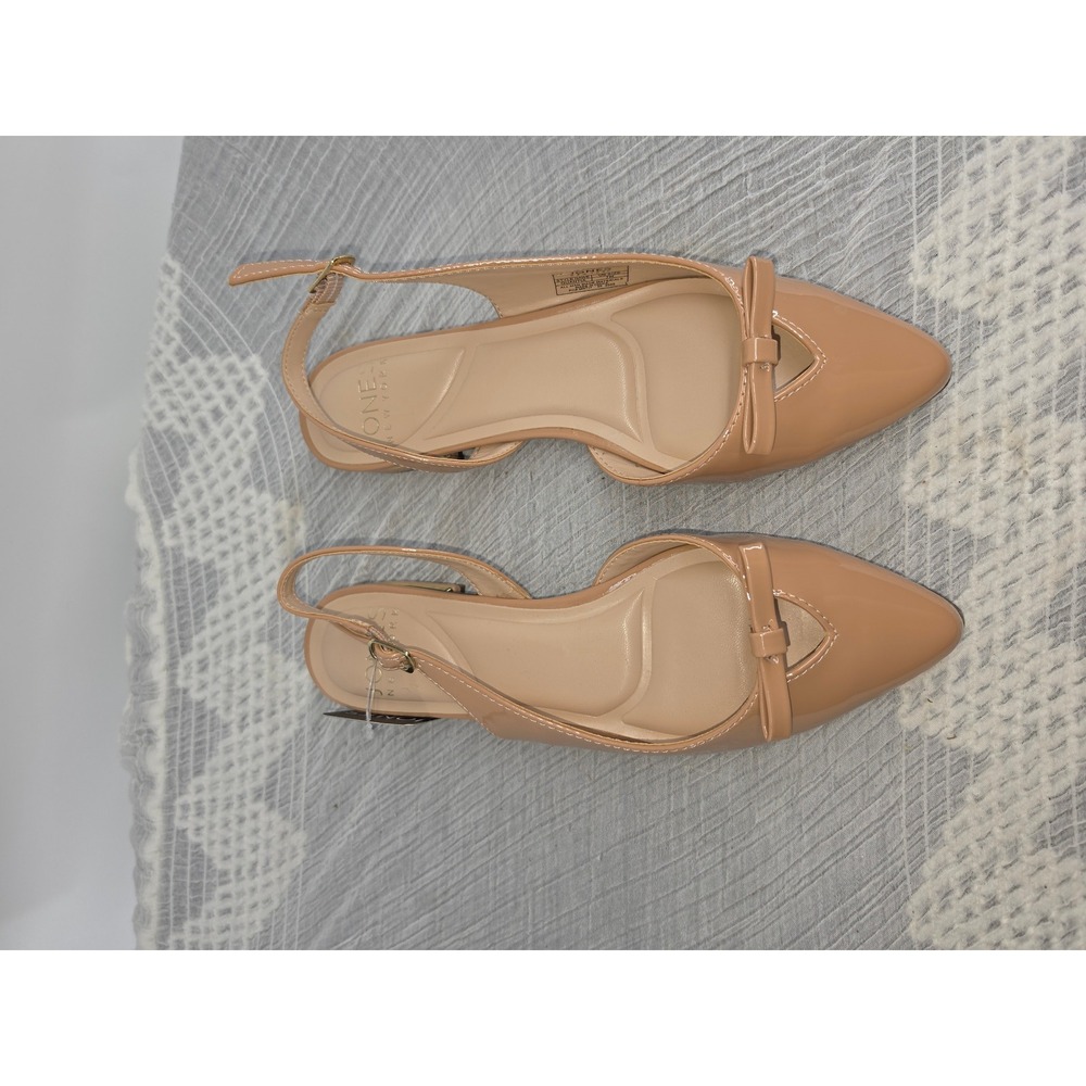 Jones New York Quantia Nude Patent Slingback Bow Flats Shoes 7M New
